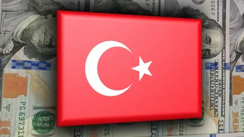 Movement Over Flag of Turkey and 100 Dollar Bills, Business Stock Footage 302352181