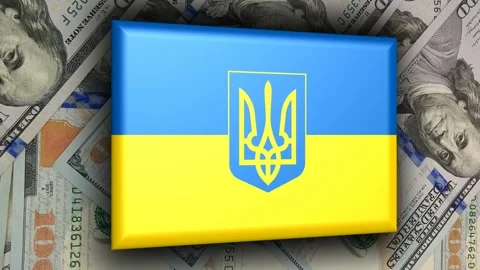 Movement Over Flag of Ukraine and 100 Dollar Bills, Business Stock Footage 302352360