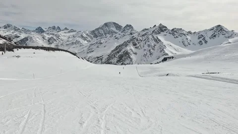Movement Over Ski Slope Track In Snow Mountains In Winter Stock Footage 281858382
