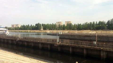 Movement of the passenger liner on the river Stock Footage 41311810