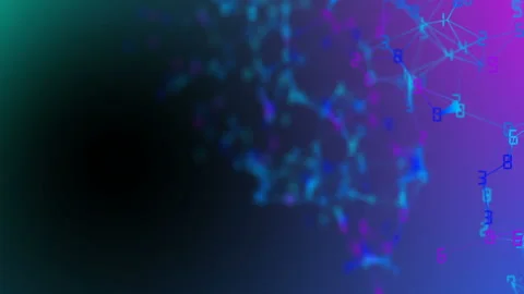 Movement of related particles. Work blockchain. Color numbers. Plexus business Stock Footage 88677034