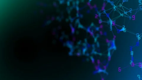 Movement of related particles. Work blockchain. Color numbers. Plexus business Video stock 88677069