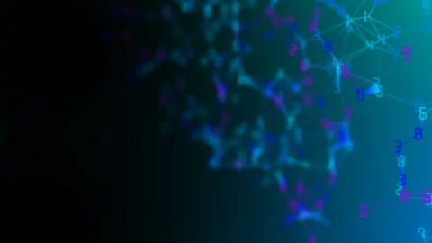 Movement of related particles. Work blockchain. Color numbers. Plexus business Stock Footage 88677099