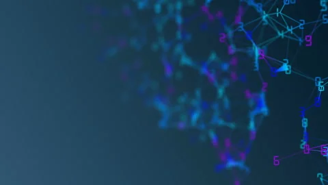 Movement of related particles. Work blockchain. Color numbers. Plexus business Stock Footage 88677178