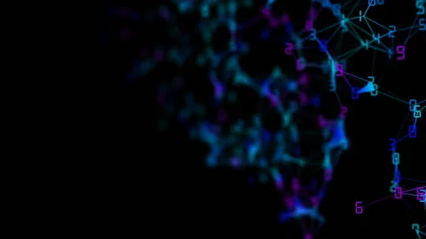 Movement of related particles. Work blockchain. Color numbers. Plexus business Stock Footage 88677200