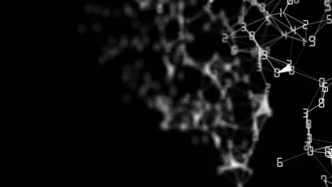 Movement of related particles. Work blockchain. White numbers. Plexus business Stock Footage 88677240