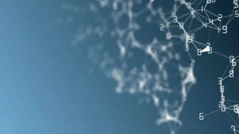 Movement of related particles. Work blockchain. White numbers. Plexus business Stock Footage 88677315