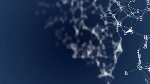Movement of related particles. Work blockchain. White numbers. Plexus business Stock Footage 88677440