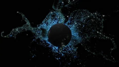 Movement of shining blue particles in black space, fluctuations Stock Footage 221708901
