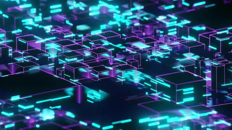 Movement of shiny neon cubes Stock Footage 249855389