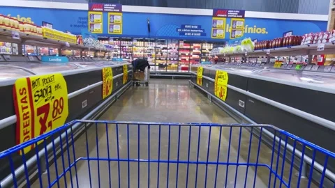 Movement of a shopping cart inside a supermarket Stock Footage 331046853