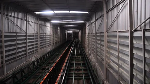 Movement in the single track underground tunnel , Point of view shot. Stock Footage 51312312