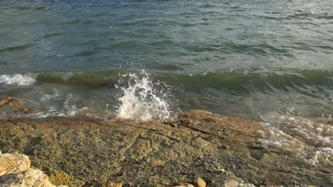The movement of small waves crashing against the edge of the lake Stock Footage 291523643