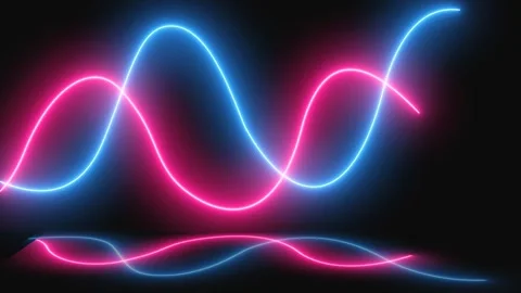 Movement of smooth neon lines on a black background, with reflection. Stock Footage 265470708
