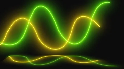 Movement of smooth neon lines on a black background, with reflection. Stock Footage 266018154