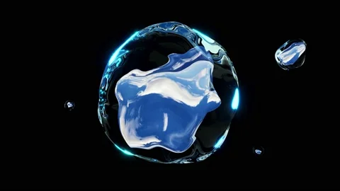 The movement in space of liquid droplets with a reflection of the sky. Stock Footage 143381421