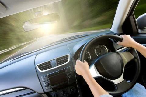 Movement speed inside car view Stock Photos