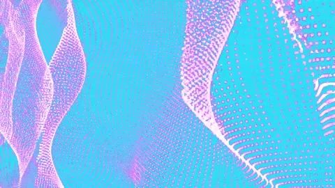 The movement of a stream of pink digital data particles on a blue background Stock Footage 255725276