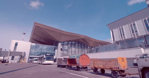 The movement of technical, servicing vehicles and buses delivering passengers  Stock Footage 119577859