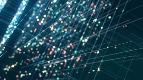 Movement through abstract 3d colored grid with moving elements Stock Footage 97342552