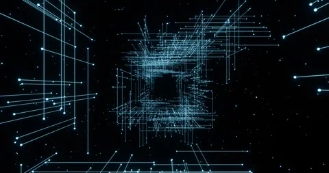 Movement through an abstract digital tunnel consisting of lines and dots Video stock 280976578