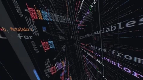 Movement through code lines vortex, 3d firewall hacking world concept in Stock Footage 307417574