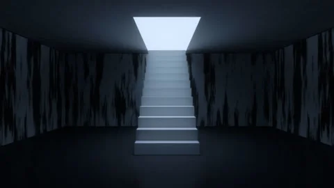 Movement through the corridor and up the stairs to the light Stock Footage 263950457