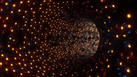 Movement through a dark abstract tunnel with blooming stylized flowers. meadow o Stock Footage 256954913
