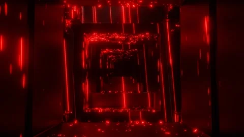 Movement through a dark endless abstract tunnel. black stripes with flashing red Stock-Footage 257327393