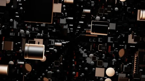 Movement through many different parts of a computer board. looping abstract anim Stock Footage 256807799