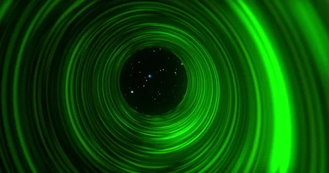 Movement through psychedelic green annular tunnel pipe into space with glowing Stock Footage 270066433