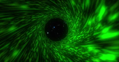 Movement through psychedelic green tunnel pipe into a stars glowing space Stock Footage 270065931