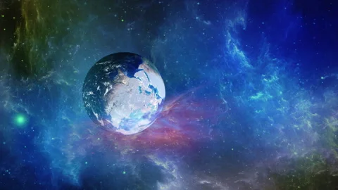 Movement through space nebula towards planet earth Stock Footage 246709873