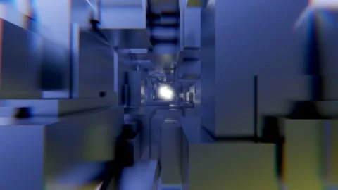 Movement through a tunnel consisting of moving cubes Stock Footage 202593019