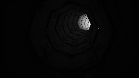 Movement through a tunnel with a light at the end. Seamless loop 3d animation Stock Footage 119308239