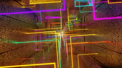 Movement through a tunnel of multi-colored luminous rectangles. looped animation Stock Footage 259706965