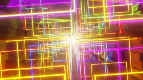 Movement through a tunnel of multi-colored luminous rectangles. looped animation Stock Footage 259707206