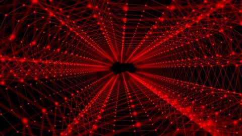 Movement through a tunnel of red plexus particles. 3d rendering.  Stock Footage 83059648