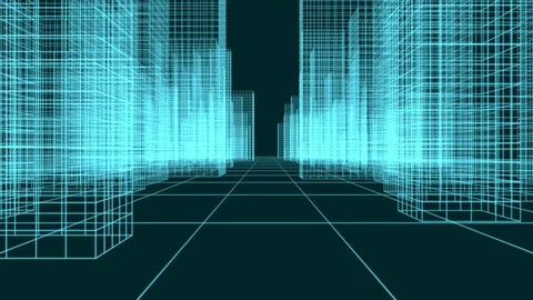 Movement through virtual wireframe city. Seamless loop Stock Footage 111557925