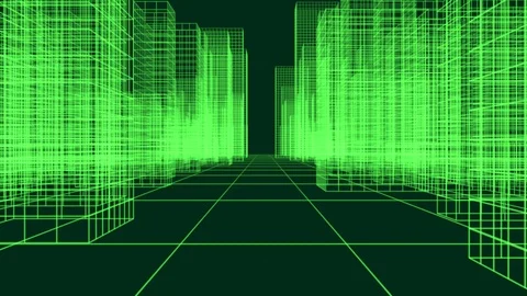 Movement through virtual wireframe city. Seamless loop Stock Footage 111687515