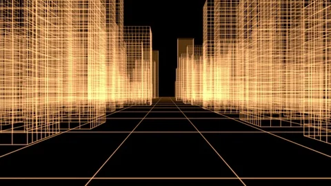 Movement through virtual wireframe city. Seamless loop Stock Footage 111800188