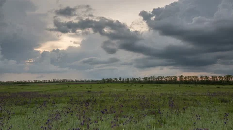 The movement of the thunderclouds over the fields in the vast steppes of the Don Stock-Footage 63601305