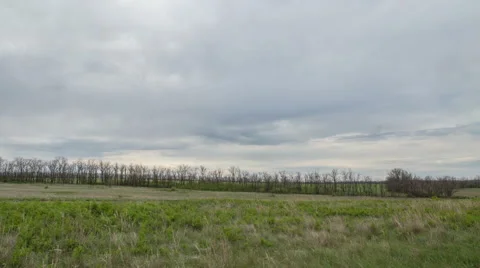 The movement of the thunderclouds over the fields of winter wheat Stock Footage 67865275