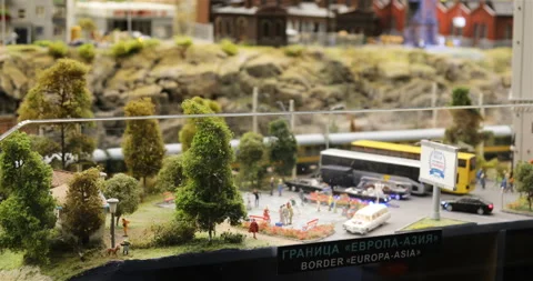 Movement of the train on the model of the city "Border Europe-Asia" Stock Footage 102466189