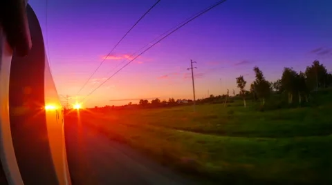 The movement of the train at sunset, slow motion Stock Footage 68380999