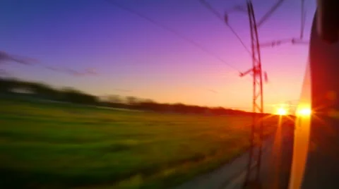 The movement of the train at sunset, timelapse Stock-Footage 68380825