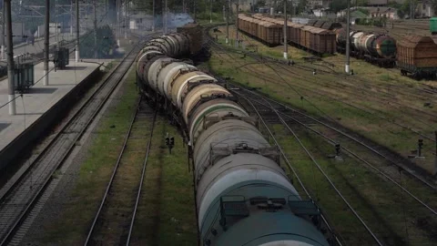 The movement of a Train wagons loaded with Fuel Oil on Railway Tracks Stock Footage 237470575
