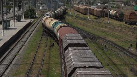 The movement of a Train wagons loaded with Wood on Railway Tracks Stock Footage 237470645