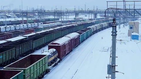 The movement of the train in the winter Stock Footage 71592821