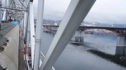 The movement of trains on the bridge Stock Footage 61802952